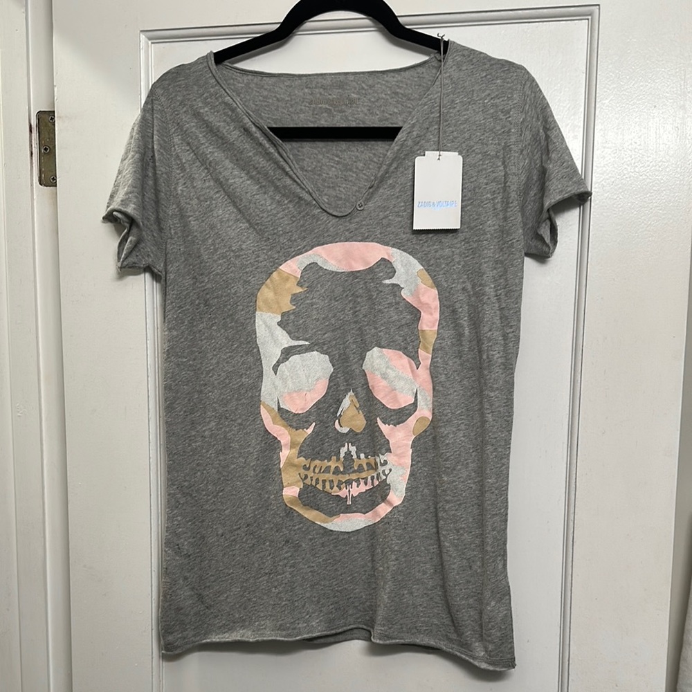 Zadig & Voltaire Gray Skull Graphic Tee